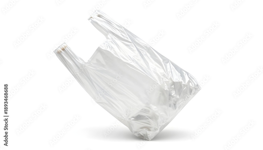 Obraz premium Transparent crumpled plastic shopping, grocery bag in flying isolated on white, clipping path