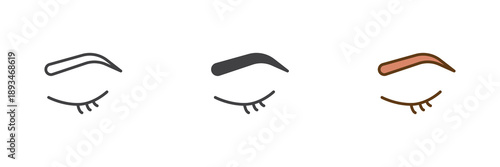 Eyebrows makeup icon set with line, solid and filled outline colorful style. Eyebrow icon vector sign and symbol for beauty styling and makeup icon use.