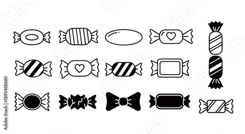 Collection of various wrapped candies, showcasing different shapes and designs, perfect for treats.