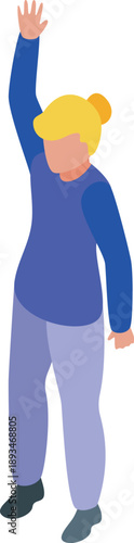 Volunteer waving hand in greeting, isometric volunteer icon