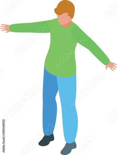 Young person balancing carefully with outstretched arms, demonstrating body control and poise