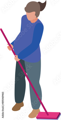 Pregnant woman mopping the floor, demonstrating household chores during pregnancy