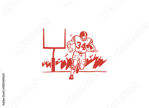 American football champion league artwork. Vintage sport graphic print design for t shirt. Player running touchdown graphic. Football artwork for appa