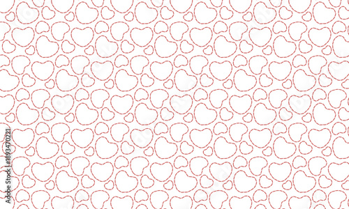 破線でできた緩い丸みを帯びたハートマークが敷き詰められた模様