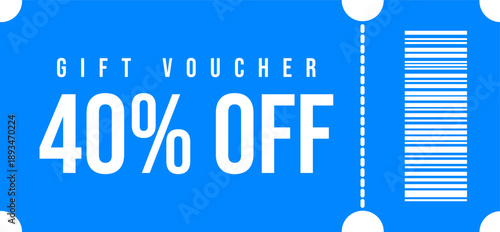 Modern blue gift voucher offering 40 off designed with a barcode for retail promotions and digital marketing campaigns