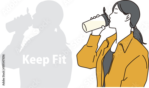 プロテインを飲む女性の横顔イラスト素材