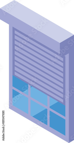 Secure window with a partially opened roller shutter, providing privacy and security in a modern isometric design