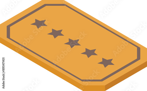 Golden ticket featuring five stars, symbolizing premium access, vip membership, or exclusive service