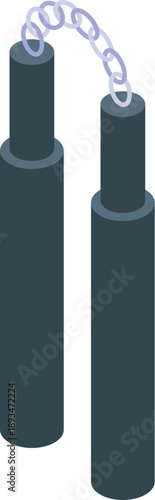 Nunchaku with metal chain connecting two fighting sticks isometric view