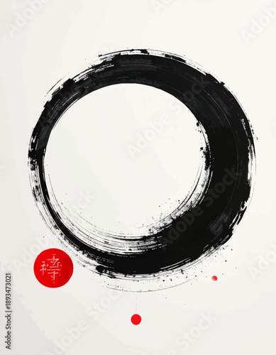 Enso zen circle red dot minimalist meditation art