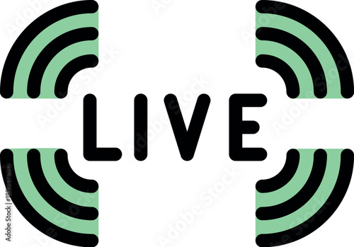 Live streaming icon with radio waves indicating broadcasting of live content