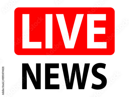 Live news icon, breaking news label, real time broadcast badge for television and online media