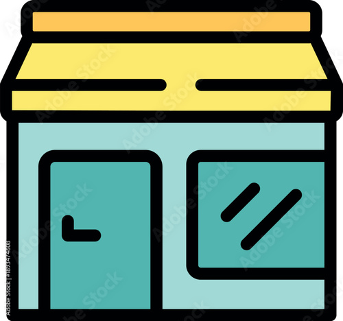 Retail building exterior with awning and window display representing commerce and small businesses