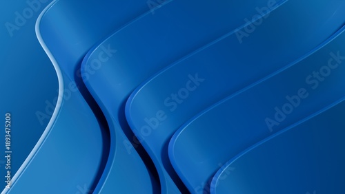 Abstract wavy curved 3d render. Blue soft layers of plastic with lines, folds, ruffles. Modern wallpaper, texture pattern. 3D Illustration