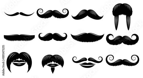Collection of various black mustache and beard styles illustration on premium file (115).eps