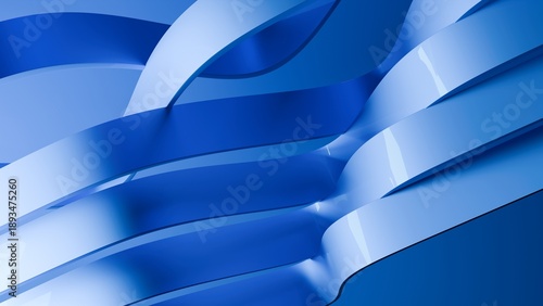 Abstract wavy curved 3d render. Blue soft layers of plastic with lines, folds, ruffles. Modern wallpaper, texture pattern. 3D Illustration
