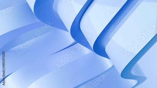 Abstract wavy curved 3d render. Blue soft layers of plastic with lines, folds, ruffles. Modern wallpaper, texture pattern. 3D Illustration
