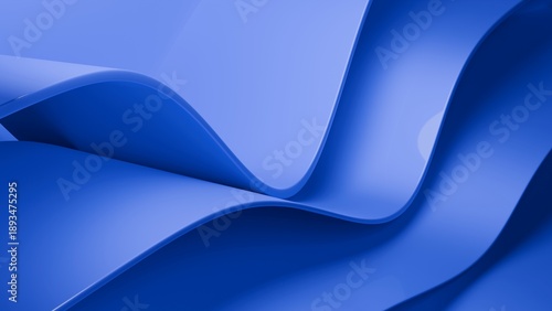 Abstract wavy curved 3d render. Blue soft layers of plastic with lines, folds, ruffles. Modern wallpaper, texture pattern. 3D Illustration