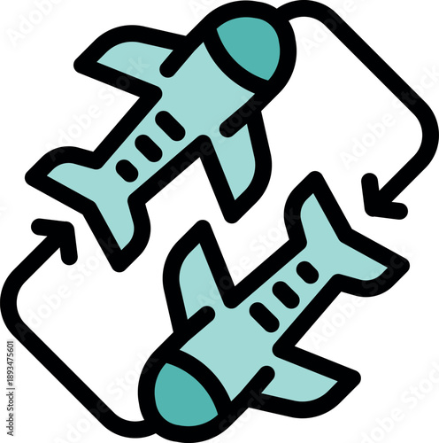 Two airplanes exchanging positions, symbolizing travel, tourism, and transportation
