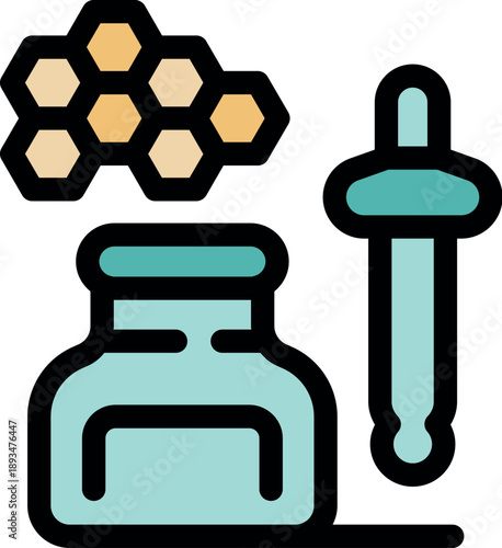 Honeycomb and pipette dropping honey into glass jar, representing natural medicine and apitherapy treatment