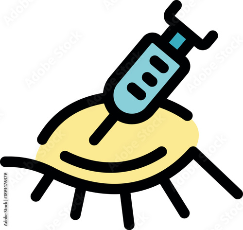 Medical syringe injecting liquid medicine into eyeball representing ophthalmology treatment and eyesight correction