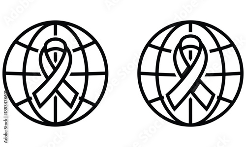 Global awareness ribbon icon wrapped around world globe
