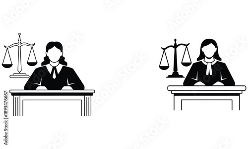 Judge with justice scales illustration symbolizing law and equality
