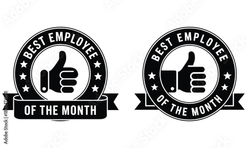 Best Employee of the Month award badge with thumbs up icon
