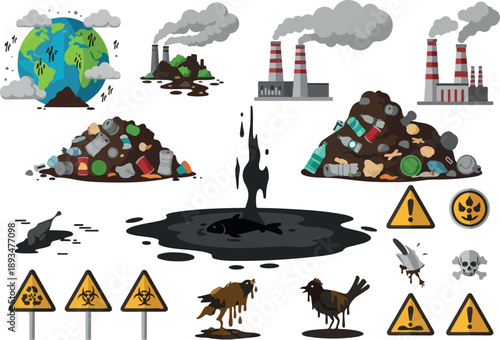 Environmental pollution and its consequences a visual representation of ecological damage and hazard warnings