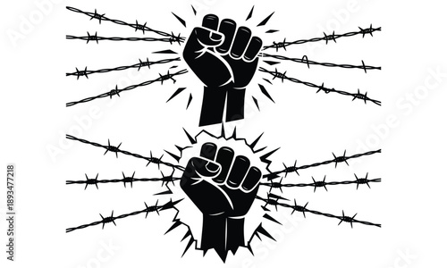 Raised fist with barbed wire symbol of resistance freedom and protest
