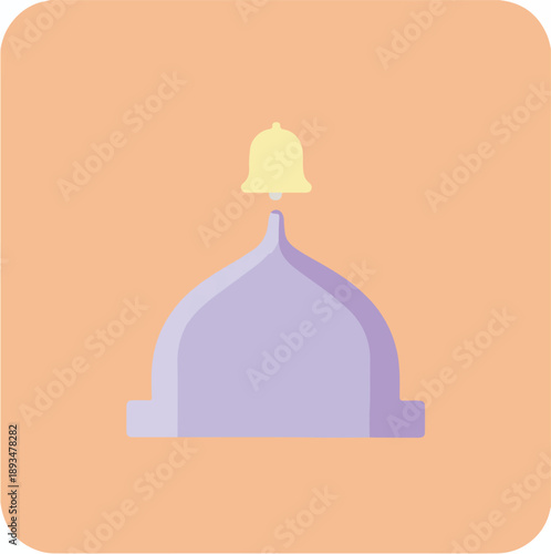 ramadan Fajr prayer Icon - Dawn Mosque. Minimalist illustration of a stylized mosque dome with a notification bell icon symbolizing prayer time alerts