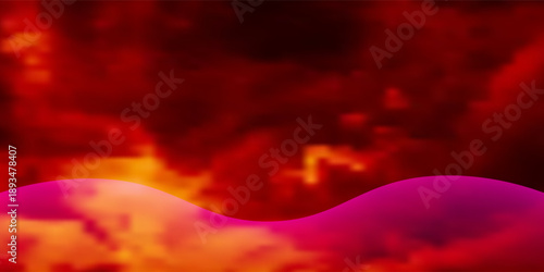 Black fiery red dramatic sky with clouds. Fire, war, explosion, catastrophe, flame. Horror concept. Web banner. Wide bloody red background with space for design. Panoramic.