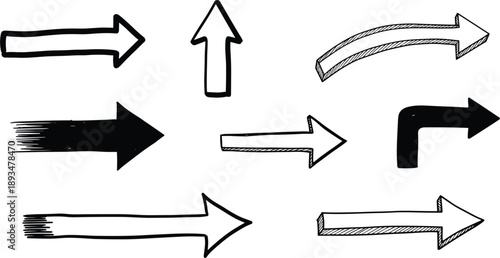 Black and white hand drawn arrows o directional signs