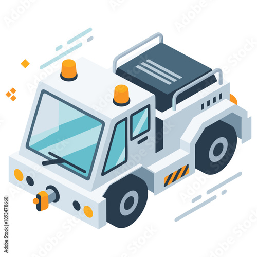 Isometric airport baggage tug vector illustration with bright colors and details. No editable stroke