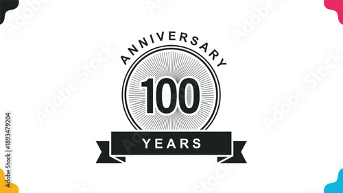 Classic 100 years anniversary logo featuring a circular seal with radiating lines and a black ribbon for a major milestone.