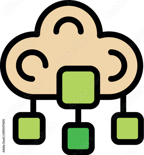 Cloud computing distributing data to multiple devices, data sharing concept with a simple and colorful icon
