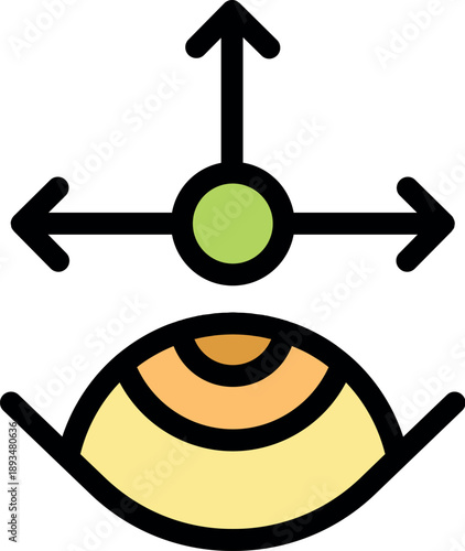 Eye tracking technology uses arrows to indicate movement and a central green dot highlights the focus point
