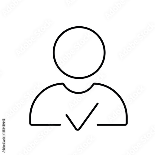 A vector icon representing an active user account with a check mark, created in line style with editable stroke