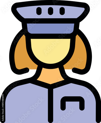 Female security guard wearing uniform and hat, protecting people and property