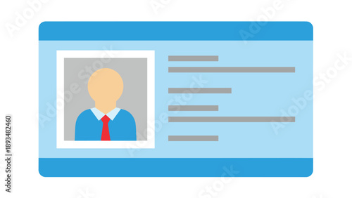 Blank identity card template with a placeholder for a portrait, text lines, and a blue border representing a driver's license or employee ID.