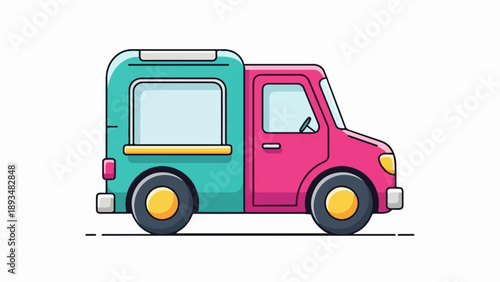 Cute cartoon food truck with teal and pink colors