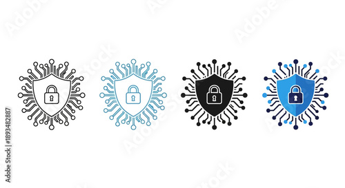Shield icons with lock symbols surrounded by splashes in various colors and styles, premium file (200).eps