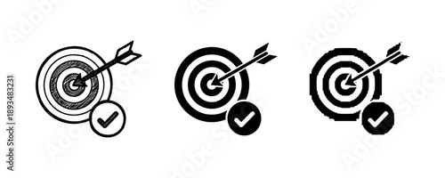 Set of three bullseye target icons with check marks