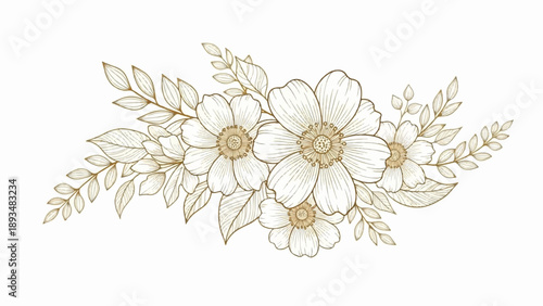 Delicate golden floral arrangement with white petals and leaves