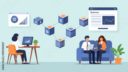 Digital network connects business analytics, people collaborate on data