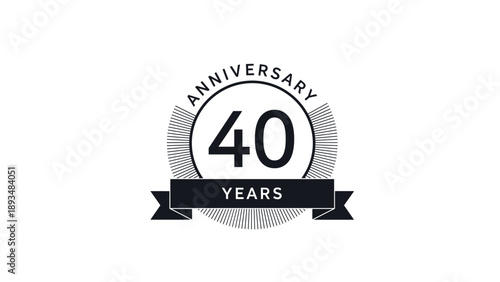 Elegant 40 years anniversary commemorative emblem featuring a circular frame with sunburst rays and a dark ribbon banner.