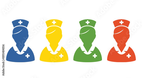 Diverse medical professionals illustration showcasing teamwork and unity in healthcare services from a straightforward viewpoint, referencing premium file (210).eps