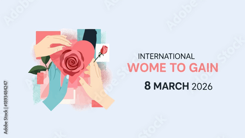 Diverse hands forming a heart with a rose, celebrating women's achievements and rights on March 8, 2026
