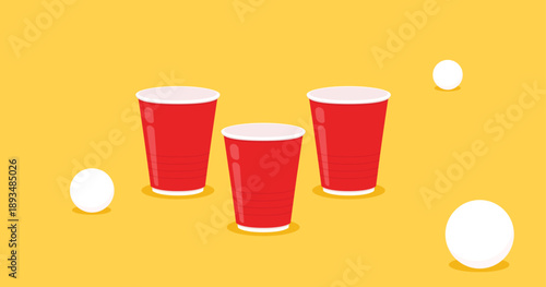 Vector Red plastic cup isolated on yellow background. Red plastic party cup.