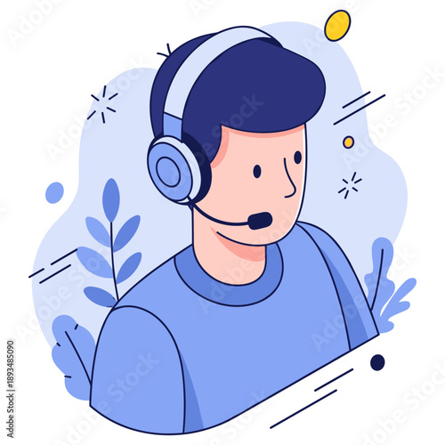 Male customer service representative with headset in abstract background